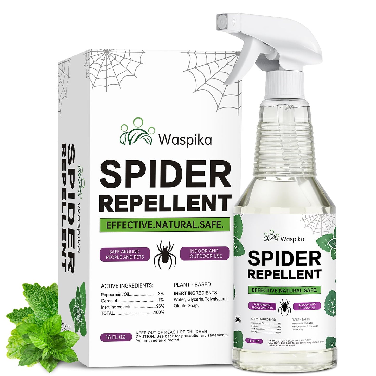 Waspika Peppermint Oil Insect and Spider Repellent Spray, Repels and Kills Ants and Bugs, Extra Strength Natural Plant Based Pest Control for Home, Kitchen and Garden, Safe for Family and Pets, 16 oz