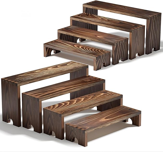 2 Set Wooden Tiered Risers Display Stands for Vendor Events,Stackable Wood Cupcake Display Stand,Farmhouse Decor Wood Dessert Table Display Set,Vendor Booth Display Items,Food Display Risers for Party