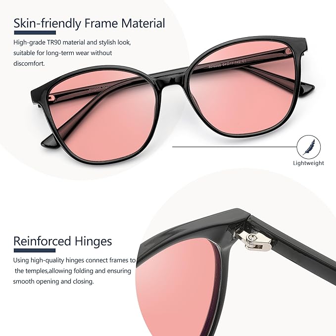 Women's Blue Light Blocking Glasses, TR90 Frame Computer Gaming Glasses Anti Eyestrain & UV Glare RF6208