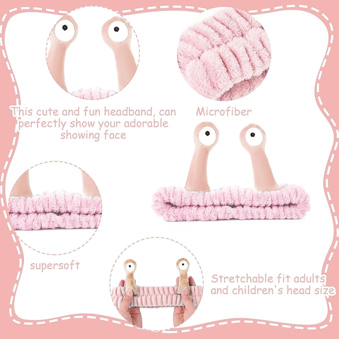 Face Wash Headband, Palm and Snail Spa Hair Bands Makeup Headbands Women Cartoon Cute Coral Fleece Elastic Headband Creative Hair Accessories for Washing Face Shower Sports (Light pink)