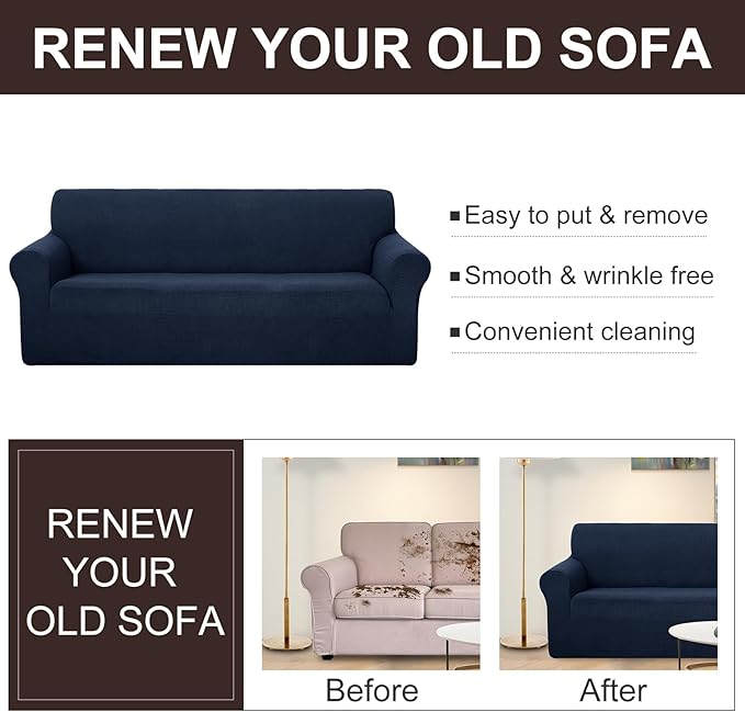 U-NICE HOME Stretch Couch Cover Sofa Cover Sofa Slipcover Furniture Protector for 4 Cushion Couch Sofa Pet Friendly(Oversized Sofa, Navy)
