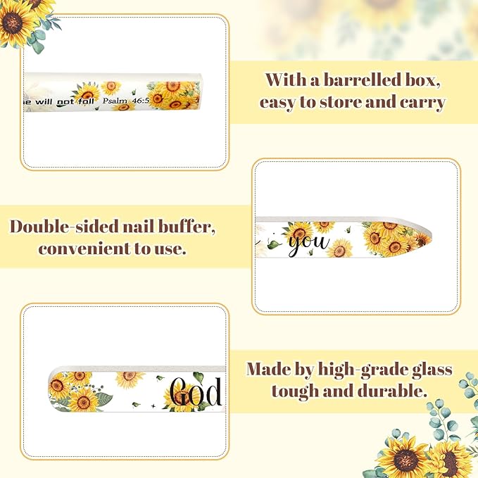 10 Pack Christian Crystal Glass Nail File for Natural Nails Christian Gifts for Women Bulk Bible Verse Scripture Glass File with Case Double Sided Floral Scripture Emery Board Religious Gift