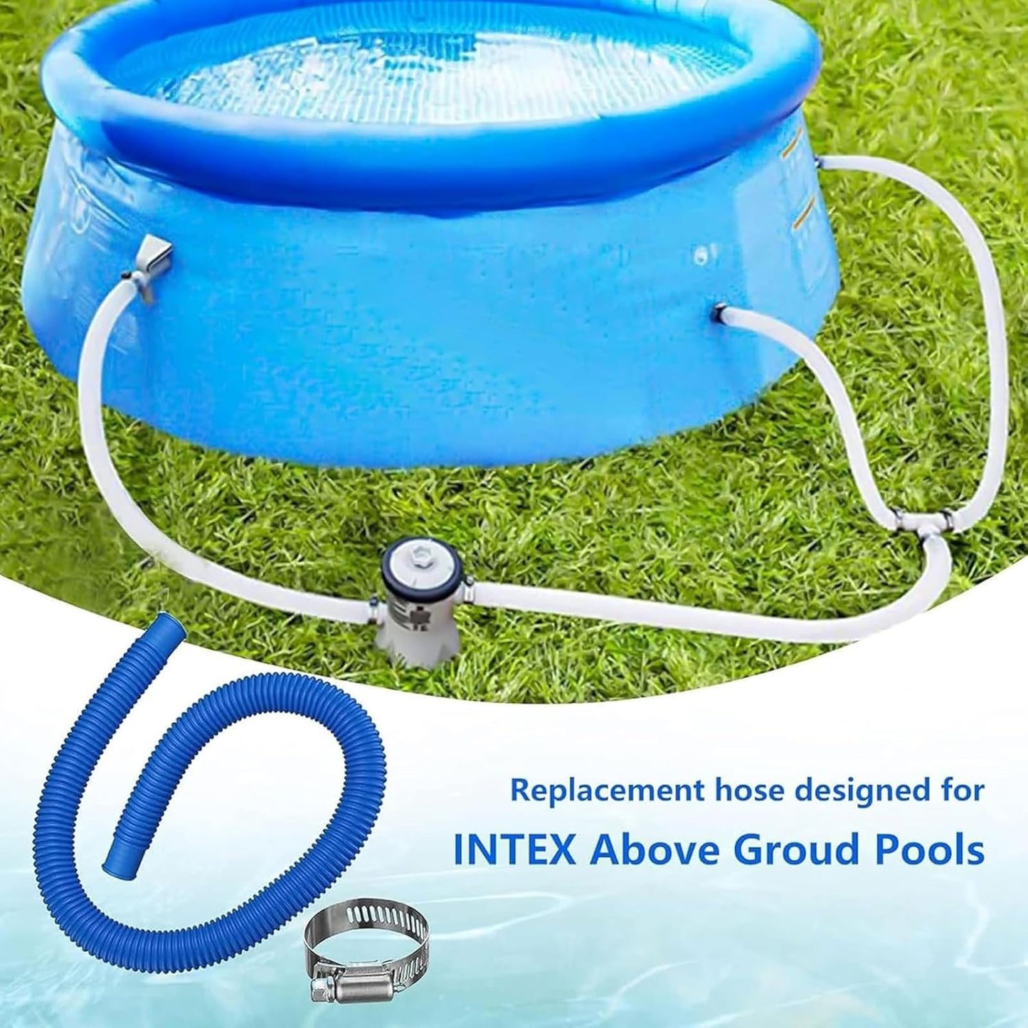 1.25" x 41in Pool Hoses Set for Above Ground Pools – Pool Pump Replacement Hose with Clamps, Compatible with Intex, Coleman, Summer Waves Pool Pumps & Filters (2 PACK White)