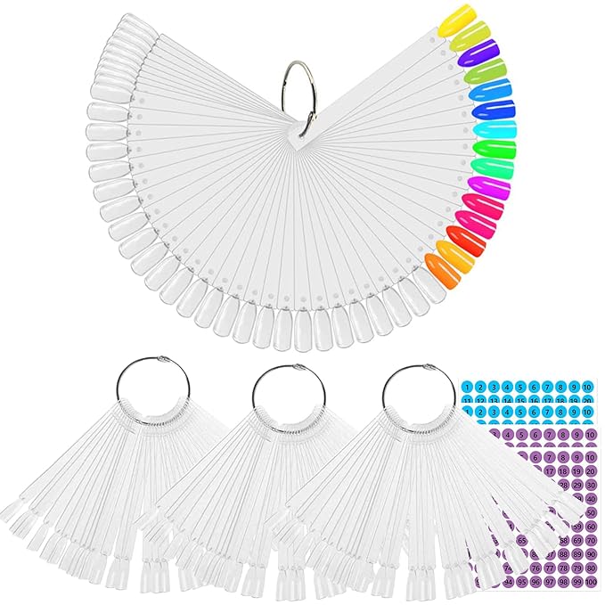 BQAN 200 Pcs Nail Swatch Sticks with Ring Ã¢ÂÂ Nail Supplies, Stuff, Tools & Accessories for Color Display and Practice, Includes 4 Pack Number Stickers, Nails Thing for Home & Salon Manicure