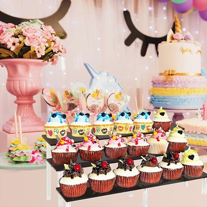 AZEAM 15 3/4 inch Acrylic Riser Black Display Risers Stand Large Collection Organizer Shelf for Cupcake Food Desserts