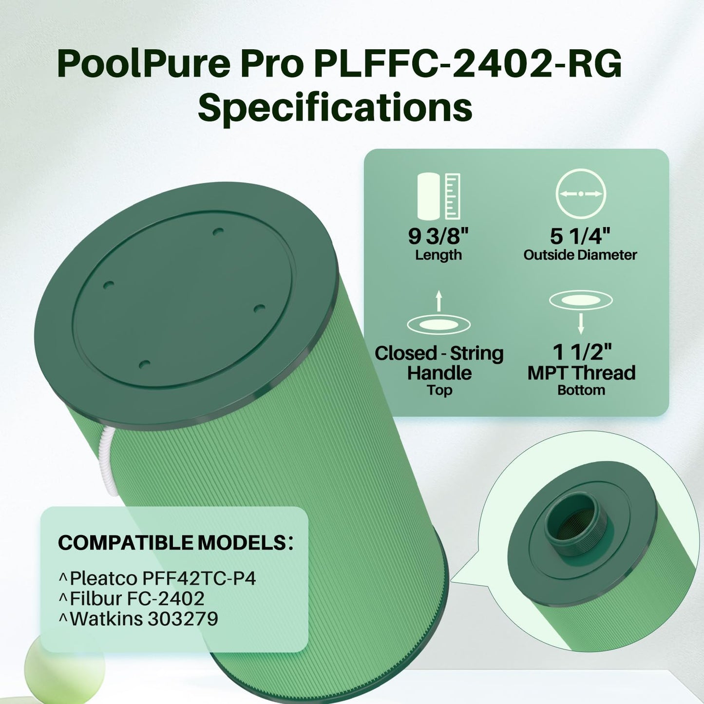 POOLPURE FC-2402 Eco Hot Tub Spa Filter, PLA Biodegradable Material, Replacement for Watkins 303279, PFF42TC-P4, 5CH-37, 78460, FC-2402, Free Flow and Lifesmart Hot Tub Filter, 2 Pack
