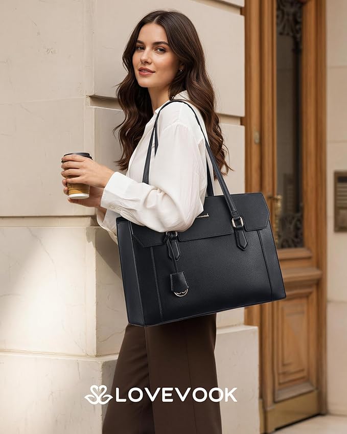 LOVEVOOK Lunch Tote Bag for Women, 15.6 Inch Laptop Work Bag with Insulated Lunch Compartment, Large Capacity Computer Handbag with Cup Holder for Business, Nurse, Teacher, Mommy