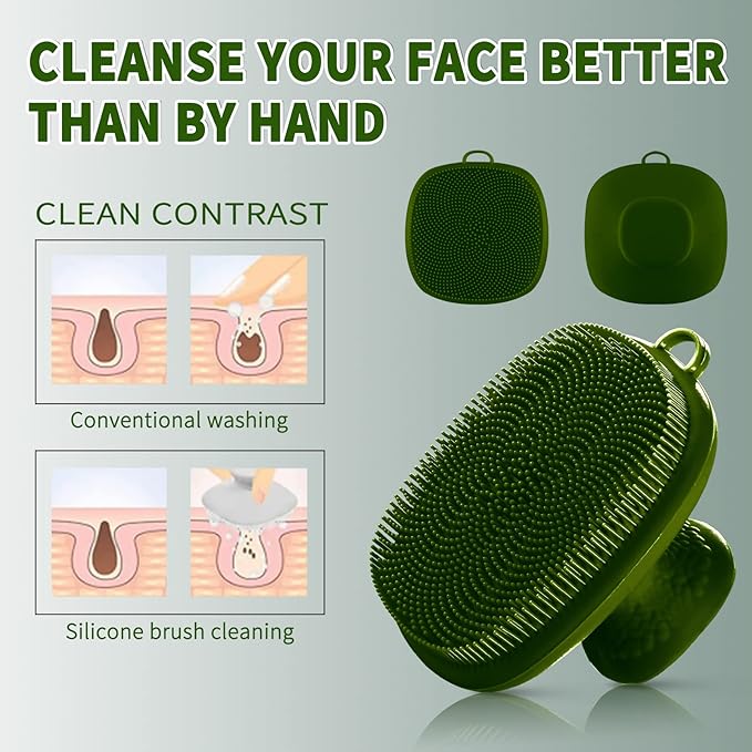 Silicone Face Scrubber for Men Facial Cleansing Brush Silicone Face Wash Brush Manual Waterproof Cleansing Skin Care Face Brushes for Cleansing and Exfoliating (Green)