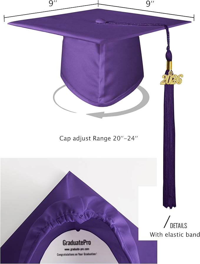 GraduatePro Matte Graduation Cap with 2026 Tassel for Adults High School and Bachelor Master 12 Colors