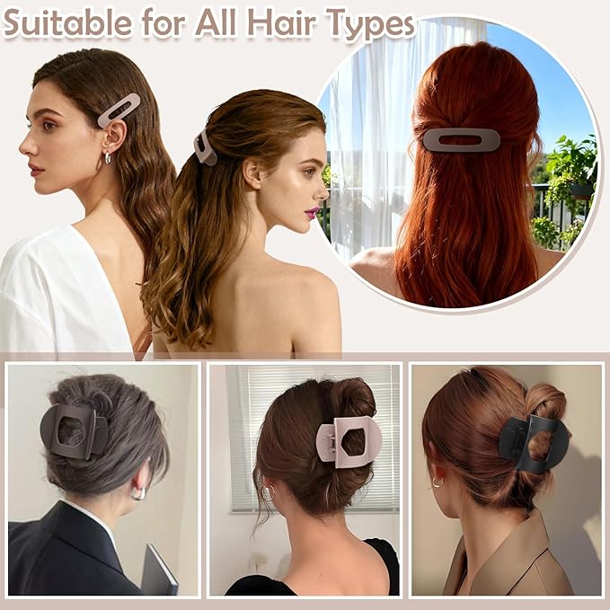 8 Pcs Flat Hair Clips for Women, 2 Styles French Hair Clips Lay Flat Claw Clips, Large Strong Hold Non-slip Hair Barrettes for Thick Thin Hair