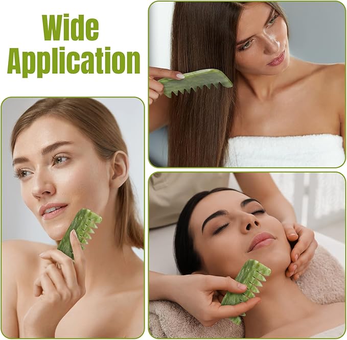 Geiserailie 2 Pcs Jade Combs Esthetician Supplies Massage Stone Hair Gua Sha Scraping Scalp Comb Facial Massage Tool Handheld Head Tools Head Caring Therapy Valentines for Women(Stylish Style)