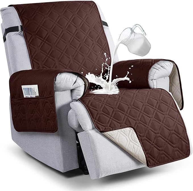 VANSOFY 100% Waterproof Recliner Chair Covers, Recliner Cover Non-Slip Dog Chair Cover Furniture Protector Washable Slipcover with Pocket, Elastic Straps for Pets, Dogs(Coffee, 22")
