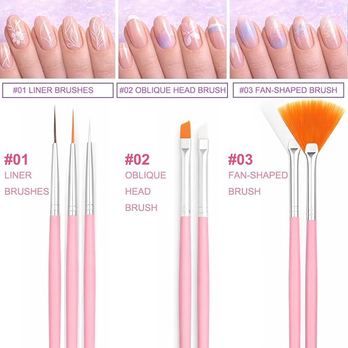 Nail Art Tools Set, 15 Pcs Nail Art Brushes, 5 Double Ended Dotting Pens, Mixing Palette, Nail Brush Holder, 10 Nail Stands & Tape for Press on Holder, Suit for Nail Tech & Beginners