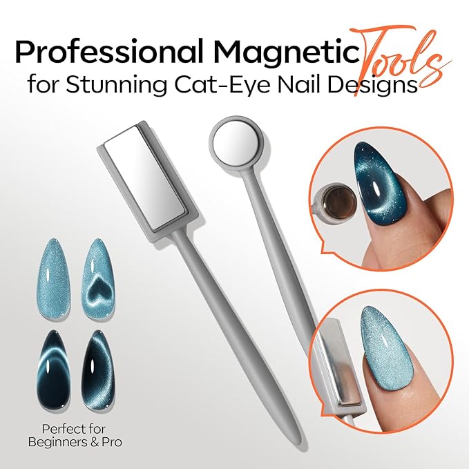 modelones Cat Eye Magnet Set, Heart French Cateye Gel Polish Nail Tools Kit Dual-Head 3 IN One Magnets Pen Heart Round Square Flower Glassy Moon Multi Effect Nail Art Designs Home DIY Salon Use