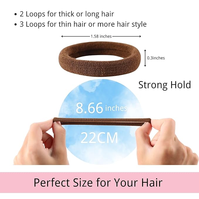 LuSeren 120 Pcs No Damage Hair Ties for Thick Hair, Large Soft Seamless Nylon Hair Elastics for Women, Ponytail Holders, Hair Accessories Ã¢ÂÂ brown