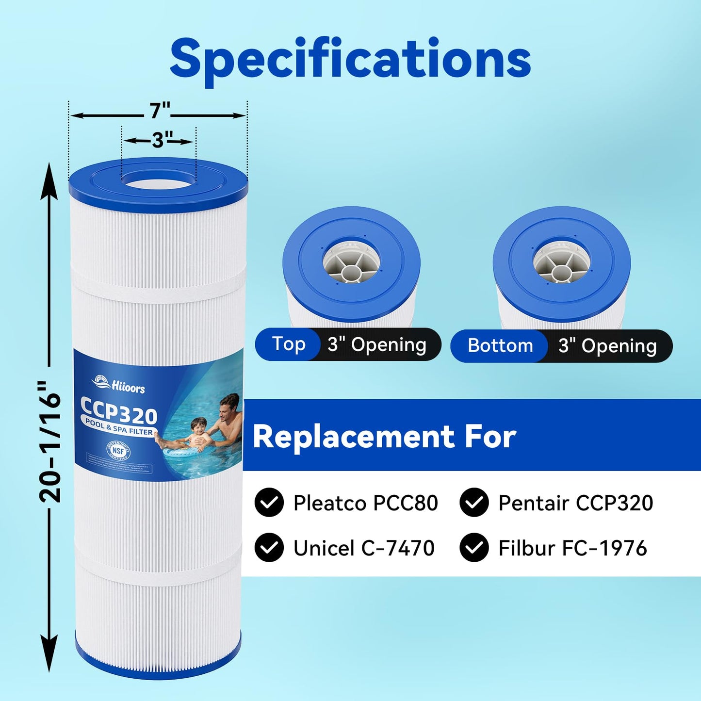 Hiioors CCP320 Pool Filter Cartridges 4 Pack, Compatible with Pentair Clean & Clear Plus 320, Replace Pentair R173573, Pleatco PCC80-PAK4, 160340, 320 sq.ft, Heavy Duty 5 oz+ Trilobal Fabric