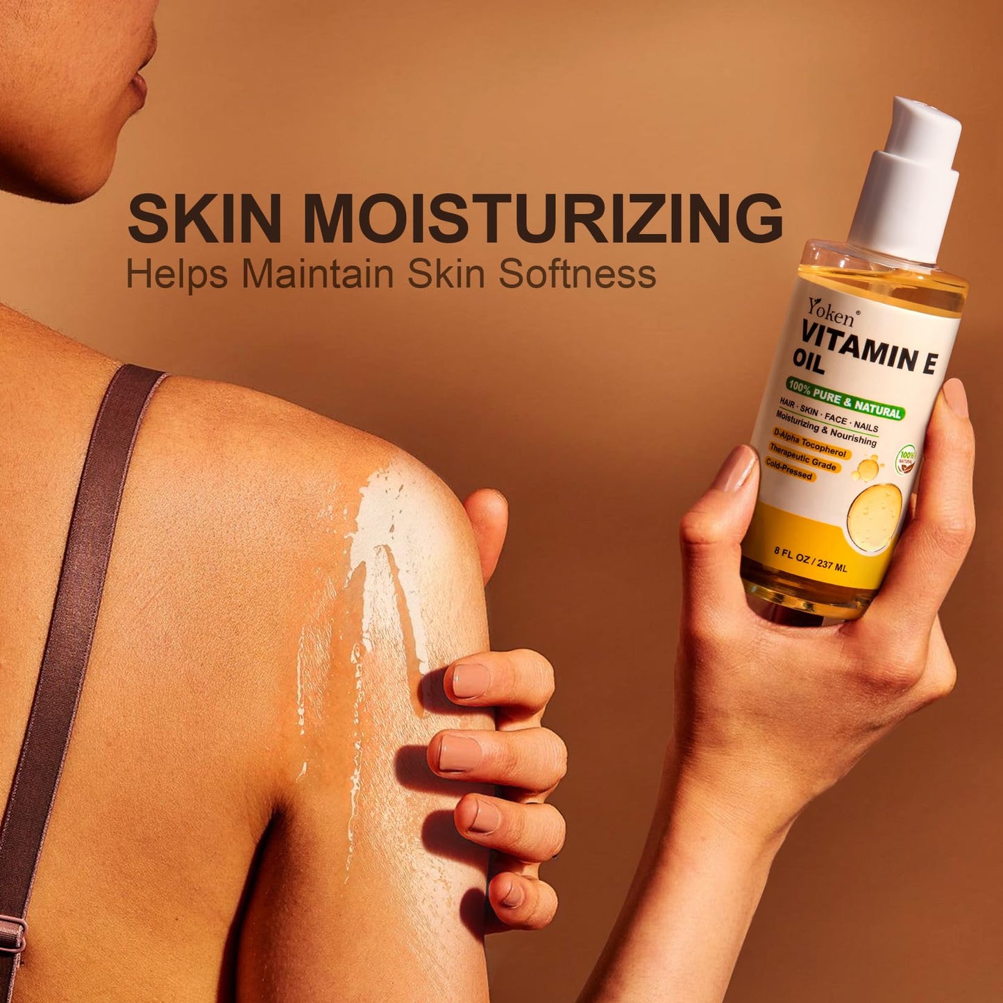 Yoken Vitamin E Oil 8 Oz Vitamin E oil for Skin Vitamine oils for Face Perfect Bath and Body Oil Cold Pressed Hexane Free Non-GMO Gluten Free Formula