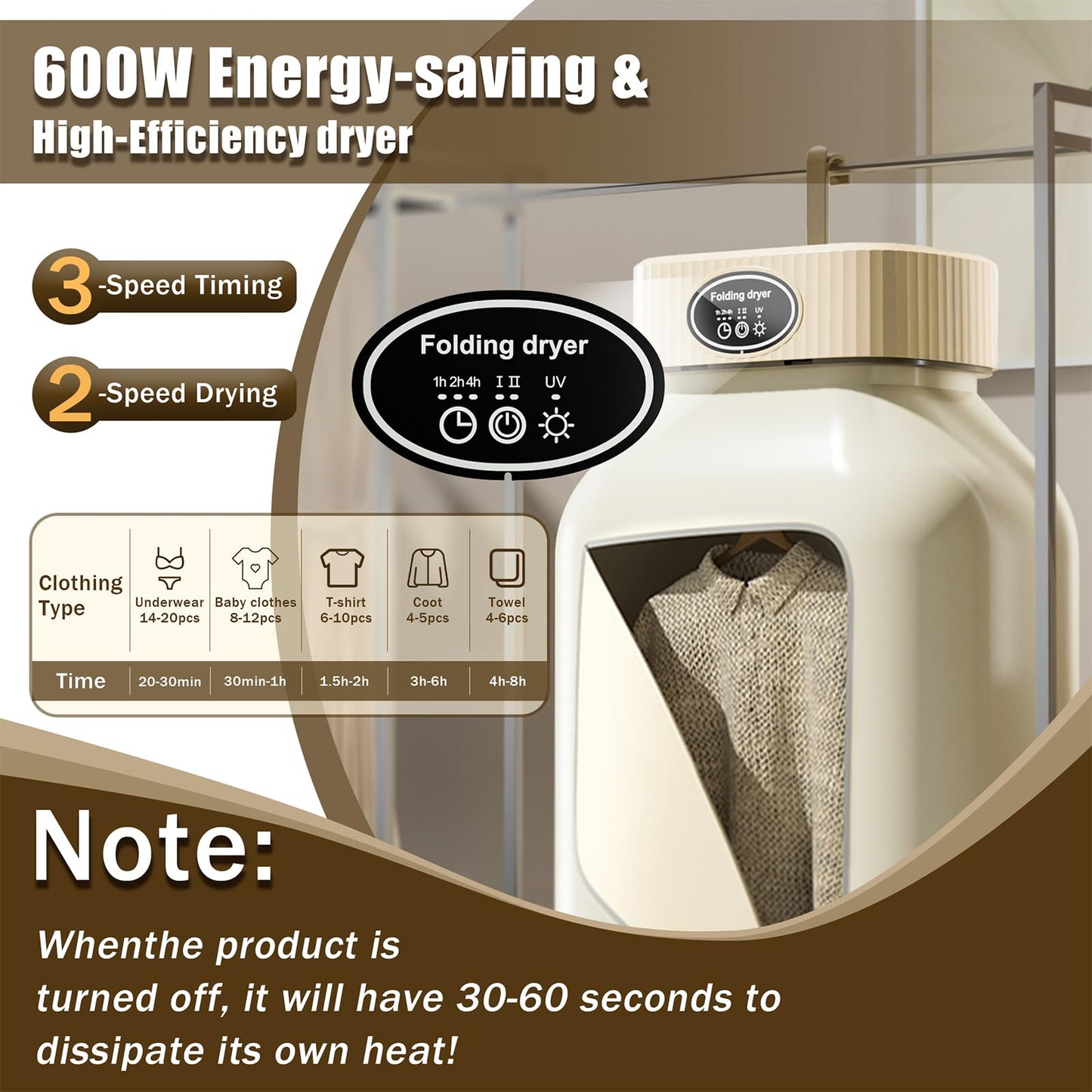 Portable Clothes Dryer for Laundry, Mini Portable Dryer Machine with Adjustable Timer Compact Laundry Dryers for Apartment, RV, Dorms, Travel