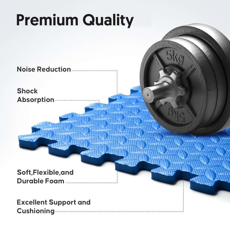 32 Pack Home Gym Mat, Puzzle Exercise Mat,EVA Interlocking Foam Floor Tiles for Home Workout Equipment and Kids' Play Areas - Blue, 24 in x 24 in x ½ in - 32 Tiles (Blue, 32 Pack 128 sq ft)