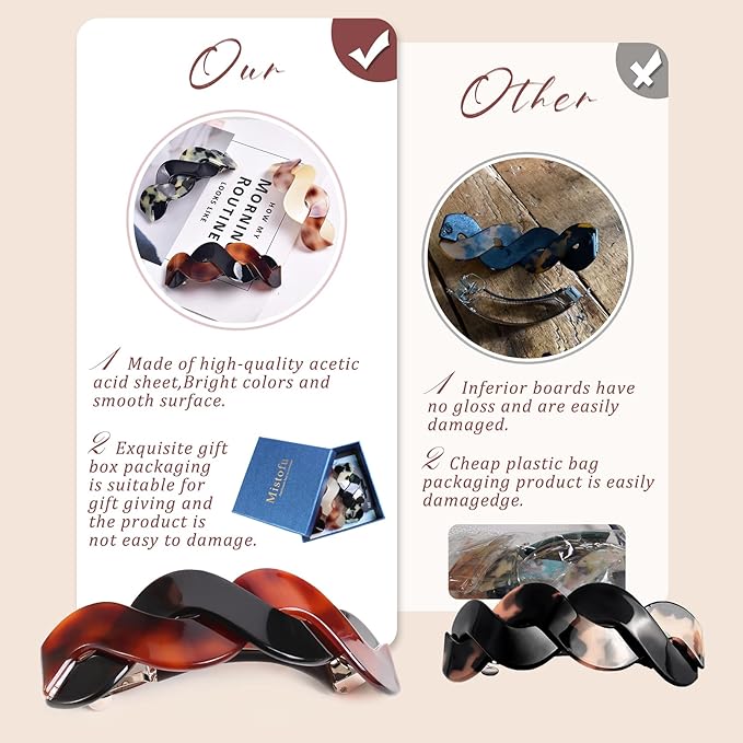 Hair Clips (3 Count) - Large Hair Barrettes for Thick Hair - 3pcs Elegant French Barrettes Retro Hair Accessories for Women Daily Wear