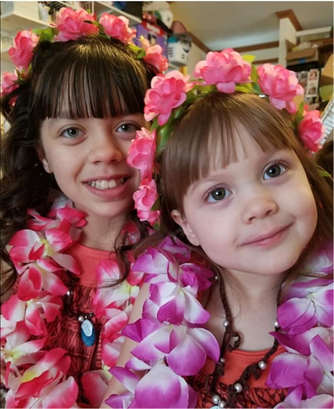 Yansanido 4 Pcs Pink Hawaiian Leis for Graduation Party, Dance Party, Photo Prop in Outdoors (Pink)