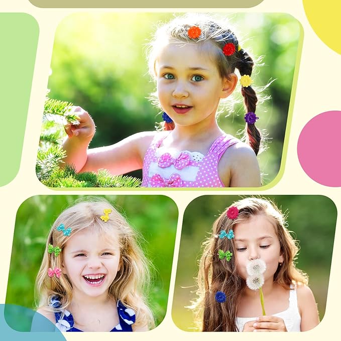 Giegxin 60 Pcs Self Hinge Hair Barrettes Ball Bubble Hair Accessories for Girls Set Plastic Girls Barrettes Clips Assorted Elastic Ponytail Holder Toddler Ball Ties(ovely Style)