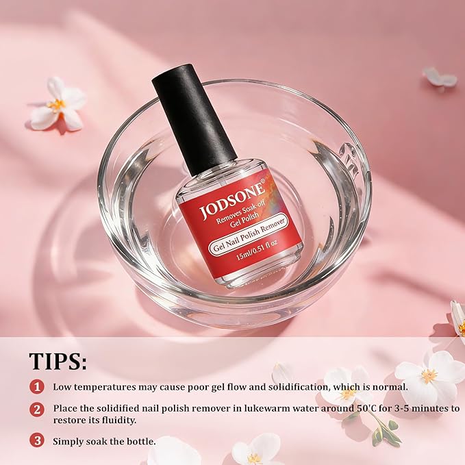 JODSONE Professional Gel Nail Polish Remover Kit:3Pcs Quick 15ML Gel Nail Polish Remover,2 Sanding Strips and Steel Pushers,Complete with Professional and Highly Efficient Tools,Safe Remove at Home