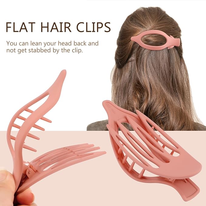 Flat Hair Clips for Women - Pink Lay Flat Claw Clips for Thin and Thick Hair - 3Pcs French Concord Large Matte Jaw Clips - Hair Clamps Accessories