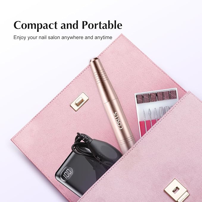 COSLUS C40 Electric Nail Drill File Professional: for Acrylic Gel Dip Powder Nails Portable Nail Machine Kit Manicure Pedicure Tools Polishing Set with Nail Drill Bits Sanding Bands