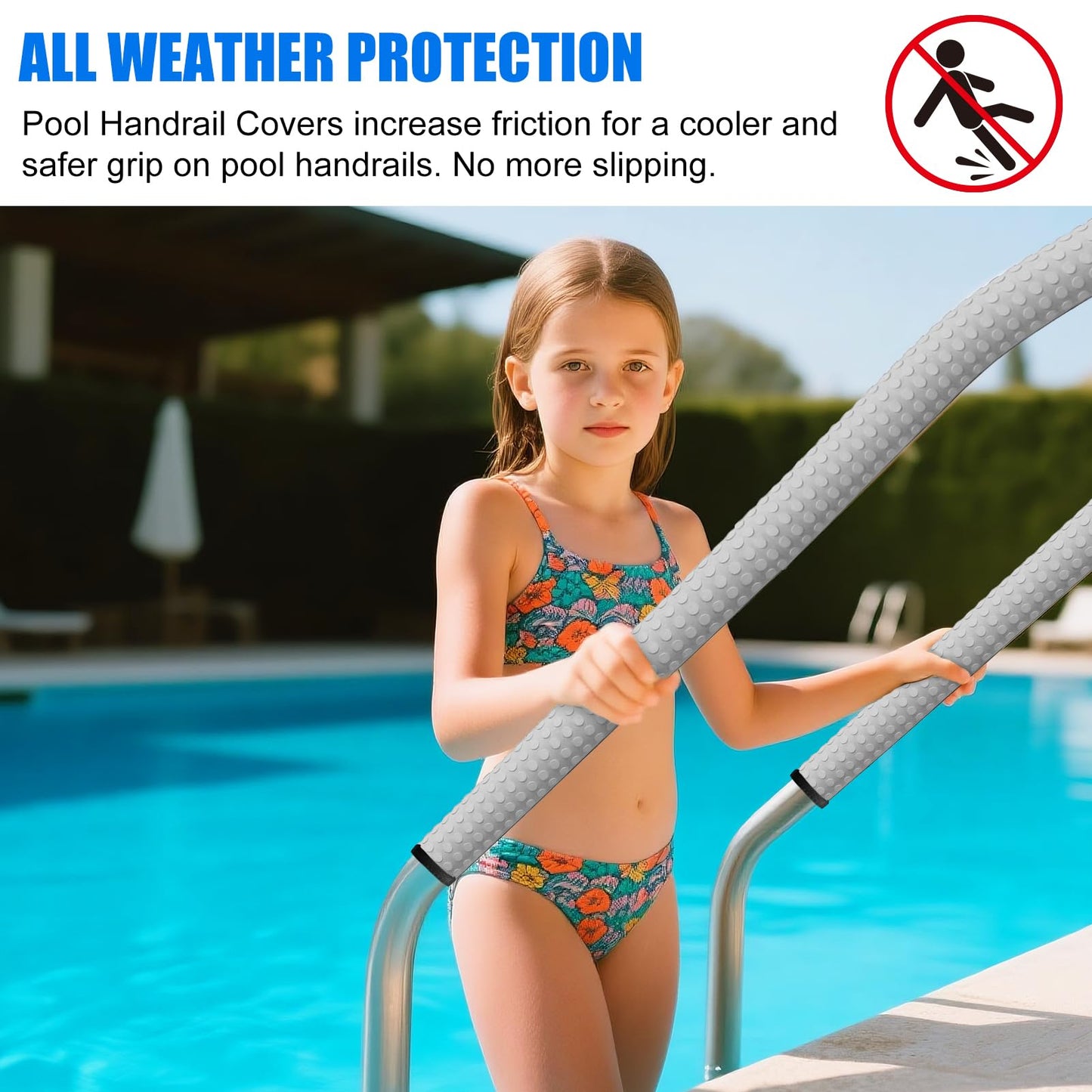 Kakolvan Swimming Pool Handrail Cover, Non-Slip Railing Handle Grip Covers with Zippers, Fit Most Above/Inground Pool Hand Rails, Cooling, Soft & Comfortable Touch Ladder Sleeve (4 Ft, 1 Pack)