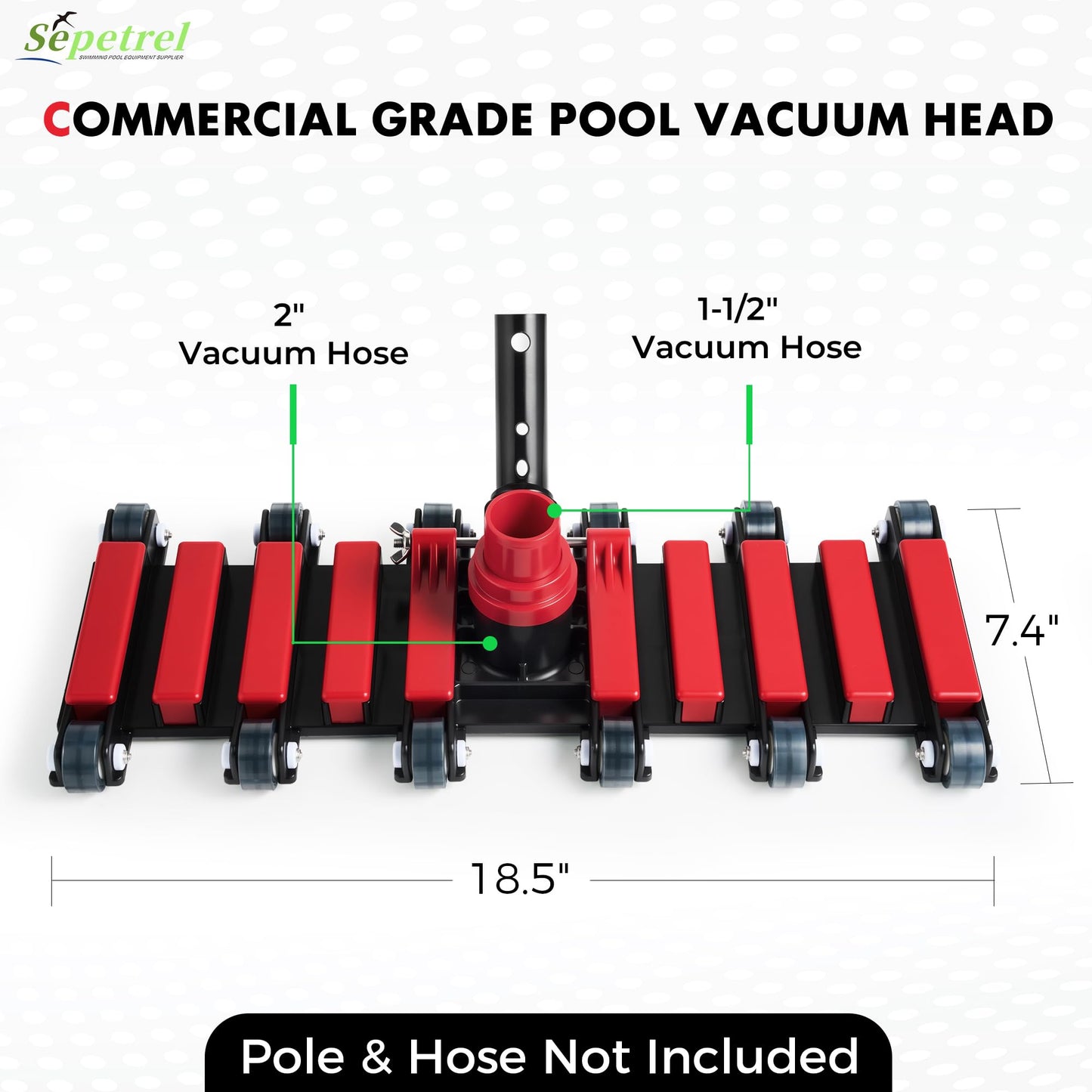 Sepetrel Commercial Grade Pool Vacuum Head with Wheels,19" Extra-Wide & Weighted Flexible Heavy-Duty Vac Cleaner for Effortless, Deep Cleaning