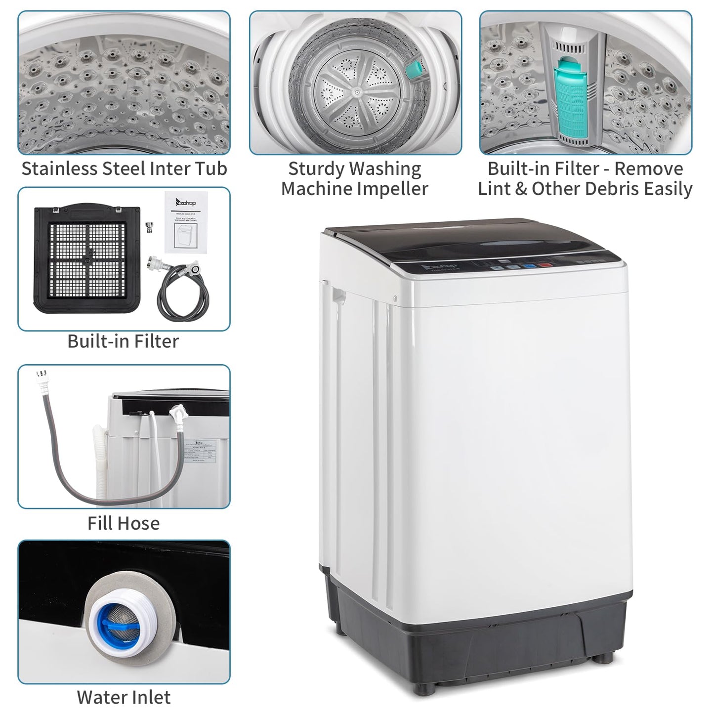ROVSUN 1.5CuFt Portable Clothes Dryer and 17.6LBS Full-Automatic Washing Machine Set, Compact Laundry Washer and Dryer Combo Set with Stainless Steel Inner Tub, for Apartment, Dorms, Home
