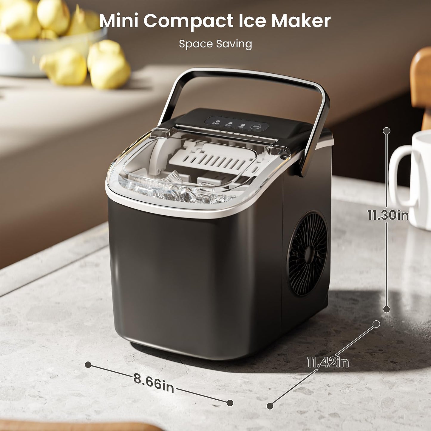 Antarctic Star Ice Makers Countertop with Auto-Cleaning, 9 Bullet Ice Cubes in 6 Mins, 26lbs/Day, Portable Ice Machine with Handle, Basket and Scoop for Home, Kitchen, Office, Party