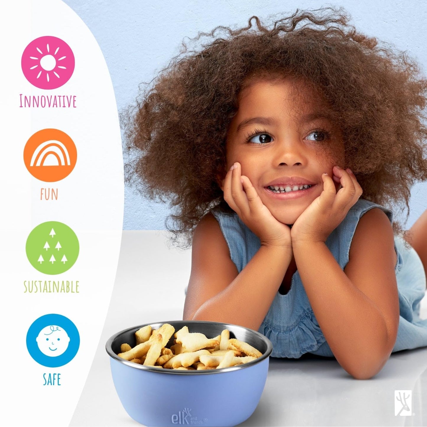 Elk and Friends Stainless Steel Bowls with Silicone Sleeve for Babies & Toddlers | Lids Included | Stay Put Suction | Cereal & Snack Bowls | 4 Pack