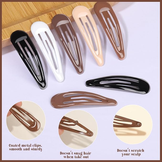 Teenitor 50Pcs Snap Hair Clips,2 Inch Hair Barrettes Hair Clips For Women, Metal Mixed Color, Hair Barrettes For Women Hair Snap Clips 5 Colors