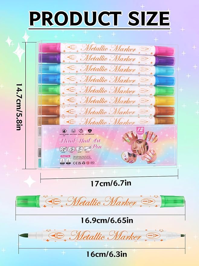 12 Colors 3D Nail Art Pens Set, Kalolary Double-headed Nail Point Graffiti Dotting Pen Quick Dry Long-last Acrylic Paint Markers for DIY Nail Art Design, Home & Salon Manicure Tools