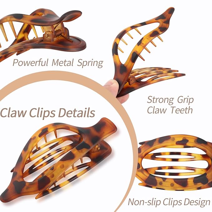 6 Packs Flat Claw Clips for Women, French Tortoise Shell Flat Hair Clip, Matte Hair Claws Clip for Thin Thick Hair, Lay Down Claws Clips, Durable Strong Hold Hair Clip, Valentine's Day Gifts