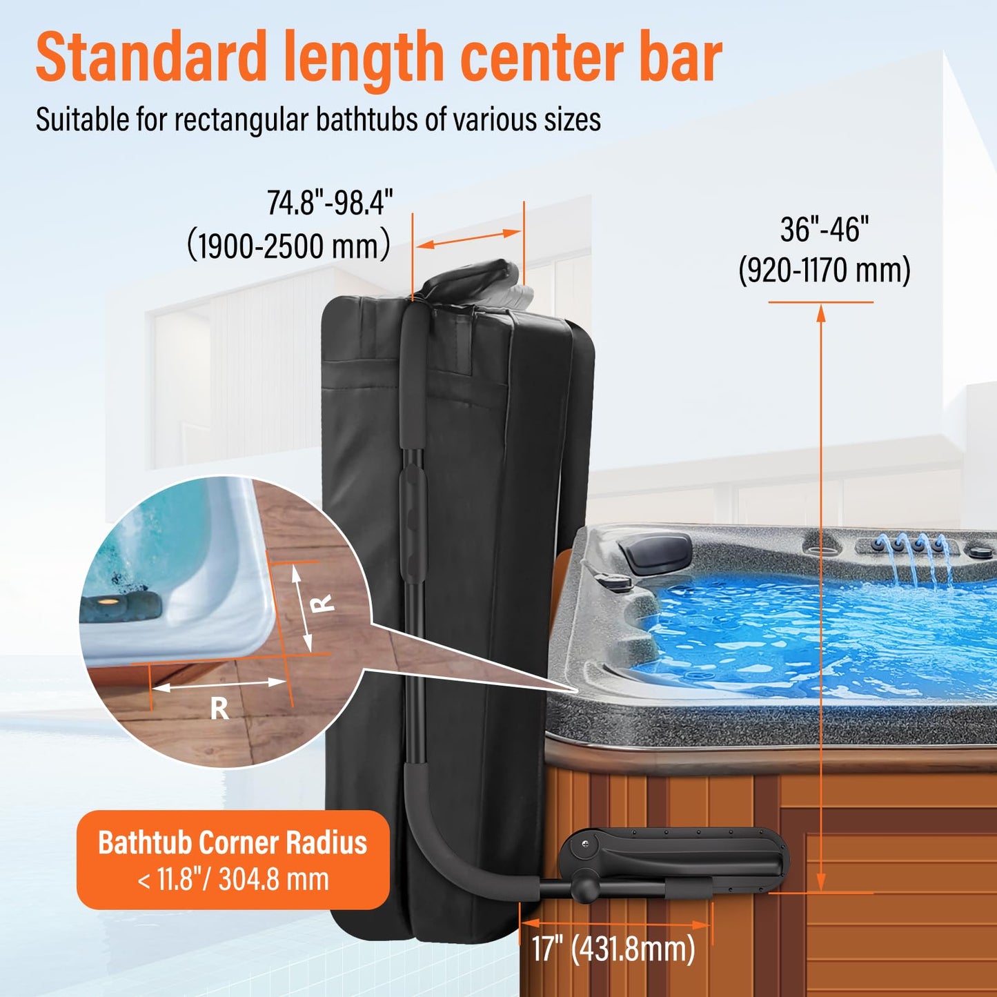 Cover Lifter, Hot Tub Cover Lifter,Pivot Top Mount Spa & Hot Tub Cover Lift Removal System Reinforced Brackets with 3 Hook Towel Rack,Fit for Most Spa Hot Tubs,Hot Tub Width Below 96"