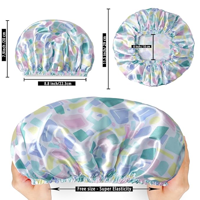 Shower Caps for Women, 4 PCS Elastic and Reusable Bath Caps, Double Layers Shower Cap Reusable Waterproof, Bathing Shower Caps, Environmental Bath Hair Protection Cap - Bow
