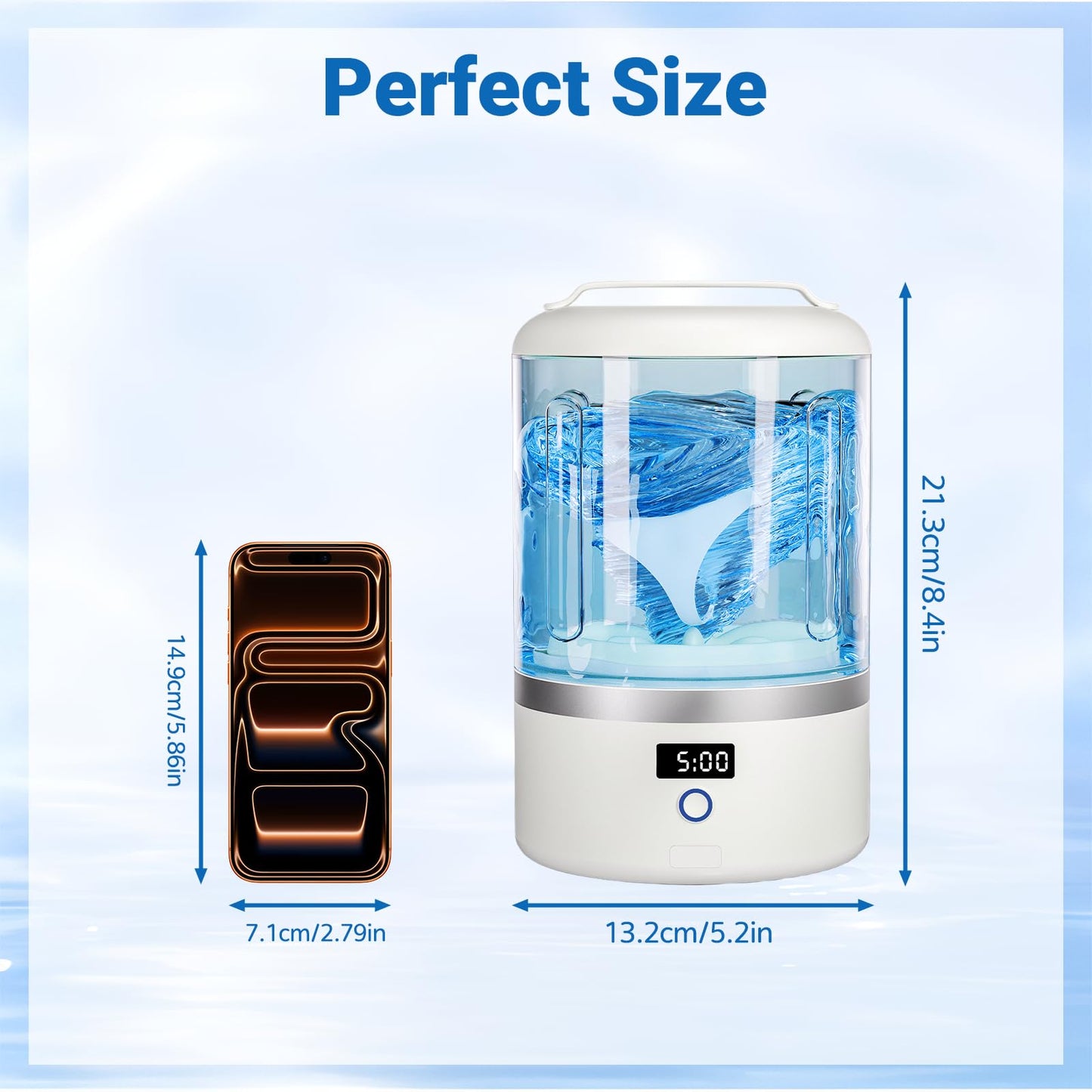 Portable Washing Machine, Mini Washer for Socks & Underwear, 1.5L Compact Electric Ultrasonic Washer for Travel, Dorm, Apartment, 5/15-Min Quick Wash with LED Display