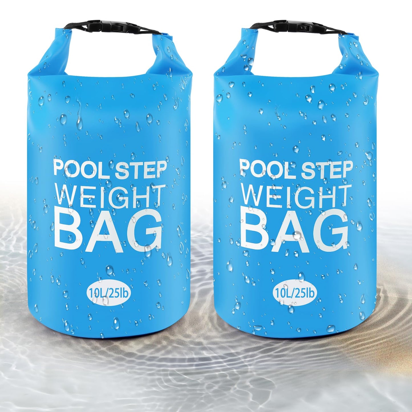 2 Pack 10L/25lb Universal Pool Step Weights 250D PVC Waterproof Swimming Pool Ladder Weights No Breaken Above Ground Pool Ladder Sand Bags, Foldable Pool Stair Weights for Pool Steps (Sky Blue)