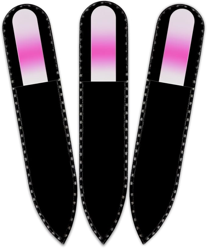 Mont Bleu Rainbow Crystal Nail File in Black Pouch - Small - Purse Size - Czech Tempered Glass - Handmade in Czech Republic - Smooth & Gentle Filing