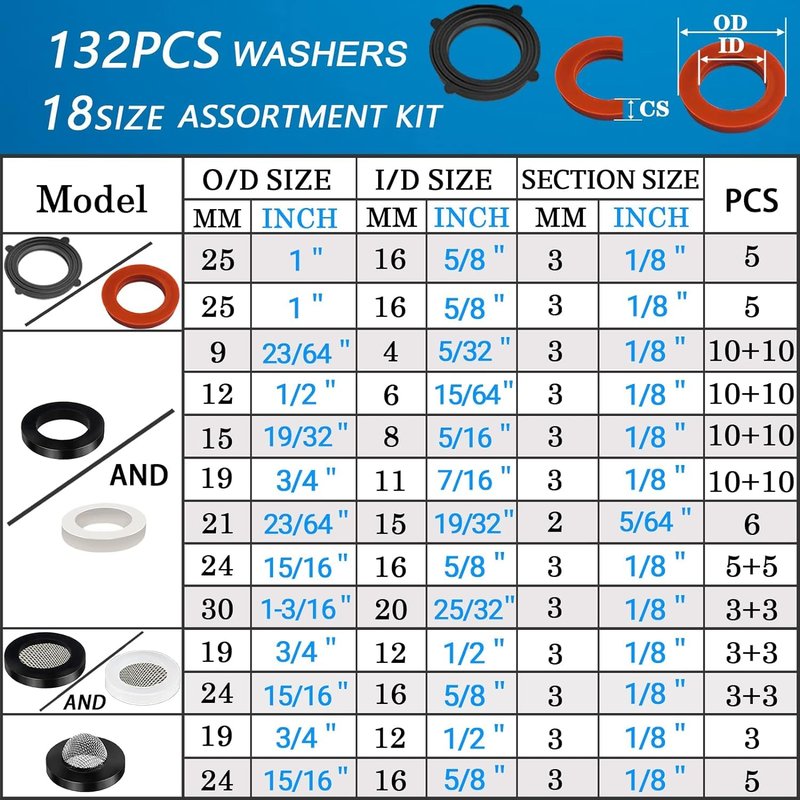 ZDBB 1000 Pcs 18 Size O Ring Kit+18 Size Rubber Washers Assortment Kit for Plumbing Faucet Water Pipe Garden Hose Washers Shower Heads Gasket Repair and Air or Gas Connections
