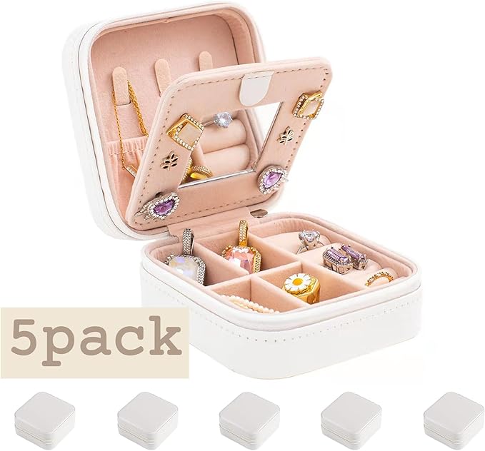 KElofoN Travel jewelry case Travel jewelry box Travel Jewelry Organizer Small Jewelry Organizer Box for Girls Women with Mirror (White-5)
