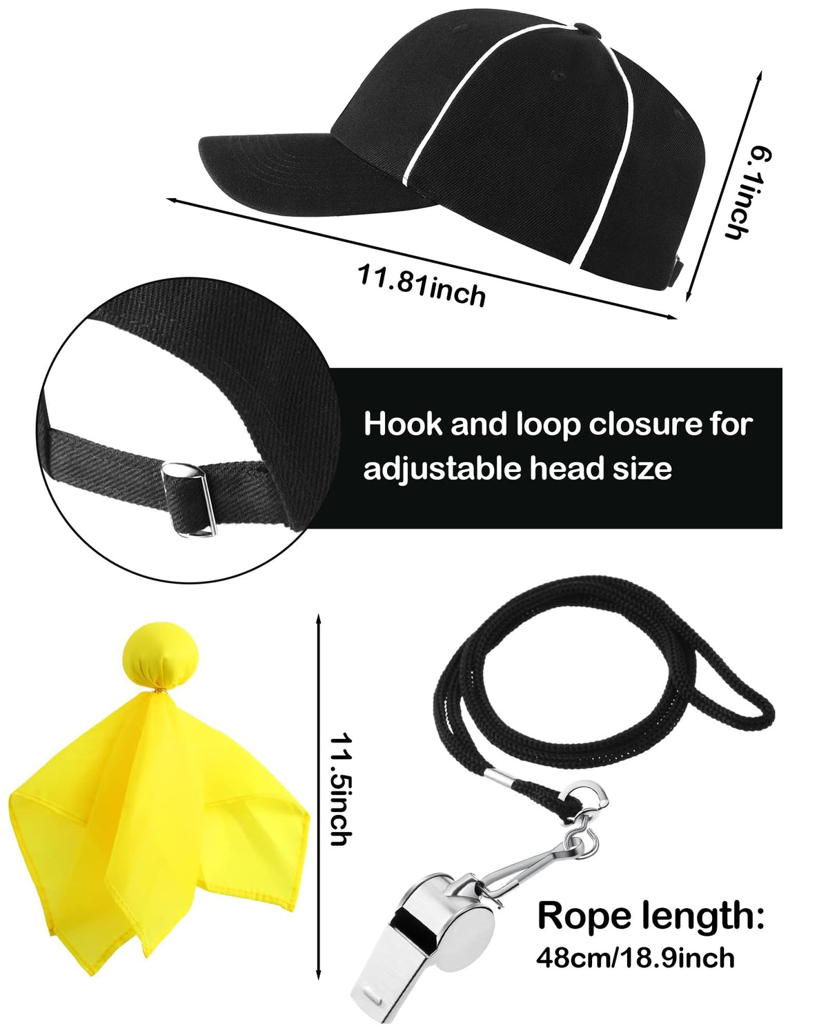 Vivrerizo Referee Shirt Costume Set - 4 Pcs Black and White Striped Ref Jersey Yellow Penalty Flag and Whistle for Halloween Umpire Football Soccer Costume Cosplay