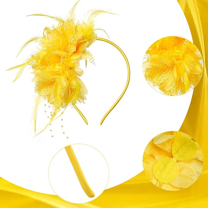 Womens Fascinators Hats Tea Party Hats for Women, Feather Pearl Veil Headband for Wedding Cocktail Dresses Accessories