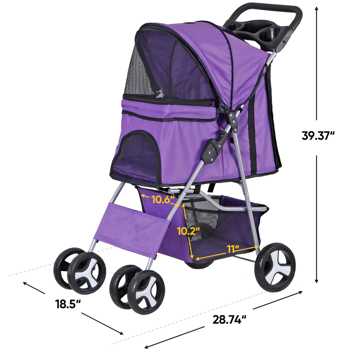 LEMY Pet Stroller,4 Wheels Dog Cat Stroller with Storage Basket&Cup Holder,Folding Dog Cat Cage Jogger Strollers for Small Medium Dogs Cats Travel,Purple