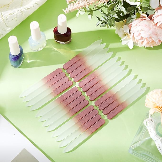 Honoson 24 Pcs Crystal Glass Nail Files Czech Glass Fingernail Files Professional Manicure Tool for Natural Nails, Gradient Rainbow Color Buffer Nail Care for Salon Gift, 9 x 1 x 0.3 cm(Rose Gold)