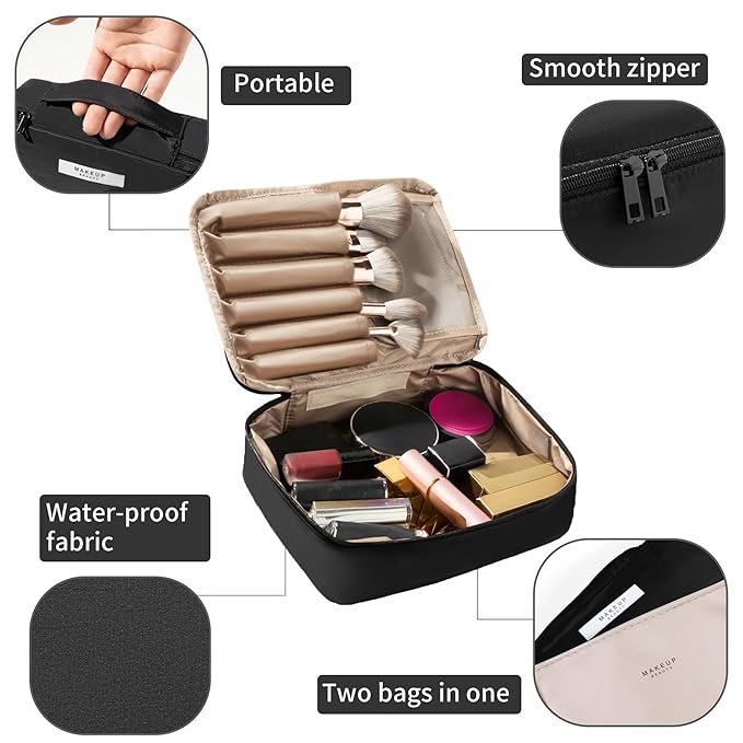 Travel Makeup Bag Cosmetic Bag Makeup Bag Toiletry bag for women and men (Black)