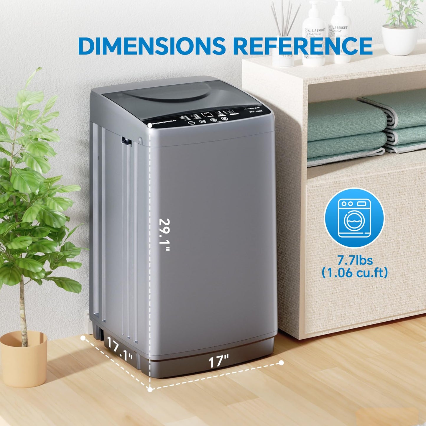 OLIXIS Portable Washing Machine, 7.7 lbs Full-Automatic Compact Laundry Washer, Stainless Steel Drum, 10 Wash Cycles, Auto-Balance Detection, LED Display, Mini Washer for Home, Apartment, Dorm, White